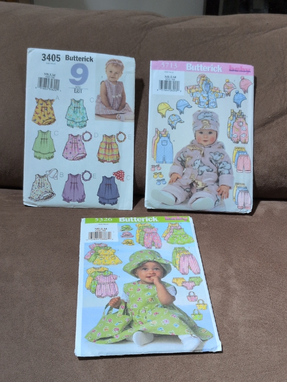 Butterick Lot of 3 Unused Baby Sewing Patterns Sizes NB, S M Vintage